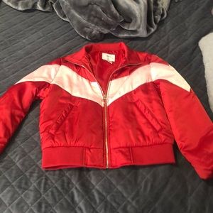 Red and pink puffer zip up
